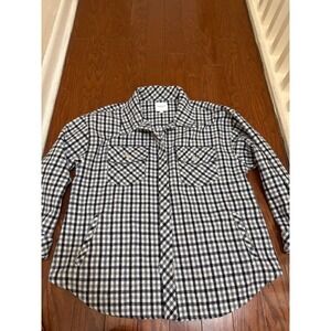 Gilli Navy Blue White Plaid Shacket Button Front Shirt Jacket SJ6852-5 Womens S